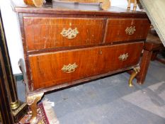 AN 18th.C.AND LATER WALNUT TWO DRAWER CHEST RAISED ON SHORT CABRIOLE LEGS. W.100cms.