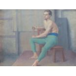 MANNER OF H.TUKE. THE ATHLETE, A STUDY, INSCRIBED ON REVERSE, OIL ON CANVAS. 51 x 68cms.