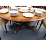 A LARGE EARLY 19th.C.MAHOGANY AND CROSS BANDED OVAL TILT TOP BREAKFAST TABLE ON SWEPT QUADRUPED LEGS