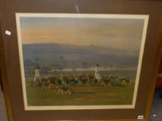 AFTER SIR ALFRED MUNNINGS (1878-1959) THE BELVOIR HOUNDS EXERCISING IN THE PARK, COLOUR PRINT. 55