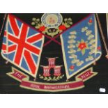 A WORLD WAR I COMMEMORATIVE NEEDLEWORK PANEL, THE ROYAL WARWICKSHIRE REGIMENT. 48 x 54cms.