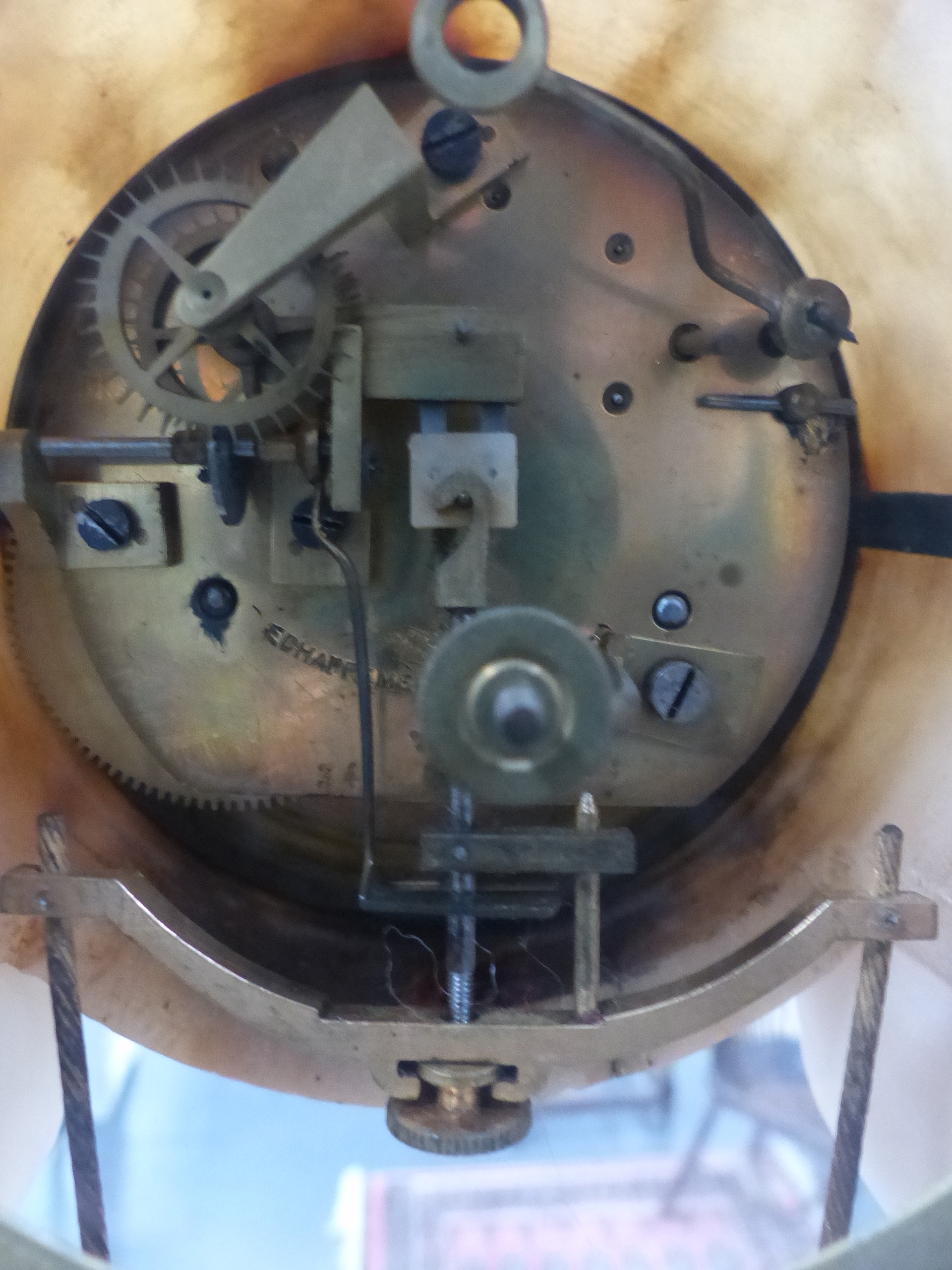 A VICTORIAN WHITE METAL MANTLE CLOCK WITH CHERUB SWING PENDULUM, WHITE ENAMEL CHAPTER RING WITH - Image 8 of 11