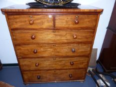 A LARGE VICTORIAN MAHOGANY CHEST OF TWO SHORT AND FOUR LONG GRADUATED DRAWERS, W.122 x H.136cms