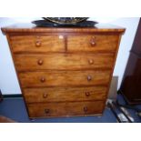 A LARGE VICTORIAN MAHOGANY CHEST OF TWO SHORT AND FOUR LONG GRADUATED DRAWERS, W.122 x H.136cms