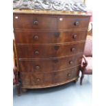 A LARGE VICTORIAN MAHOGANY BOW FRONT CHEST OF TWO SHORT AND FOUR LONG GRADUATED DRAWERS. W.115 x H.