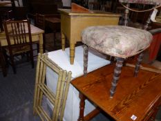 AN EARLY 19th.C.PAINT DECORATED COMMODE WITH FAUX BAMBOO LEGS TOGETHER WITH A SIMILAR TOWEL RAIL AND