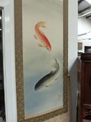 THREE JAPANESE SCHOOL SCENES, ONE OF A CARP, A RIVER LANDSCAPE AND ANOTHER OF SEABIRDS. ALL SIGNED