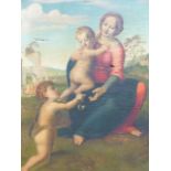 19th.C.ITALIAN SCHOOL. AFTER THE OLD MASTERS, MADONNA AND CHILD, OIL ON CANVAS IN IMPRESSIVE