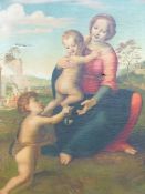 19th.C.ITALIAN SCHOOL. AFTER THE OLD MASTERS, MADONNA AND CHILD, OIL ON CANVAS IN IMPRESSIVE