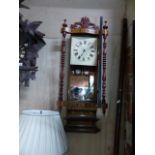 A VICTORIAN DROP DIAL WALL CLOCK WITH ANSONIA TYPE MOVEMENT IN TUNBRIDGE INLAID CASE. H.100cms.