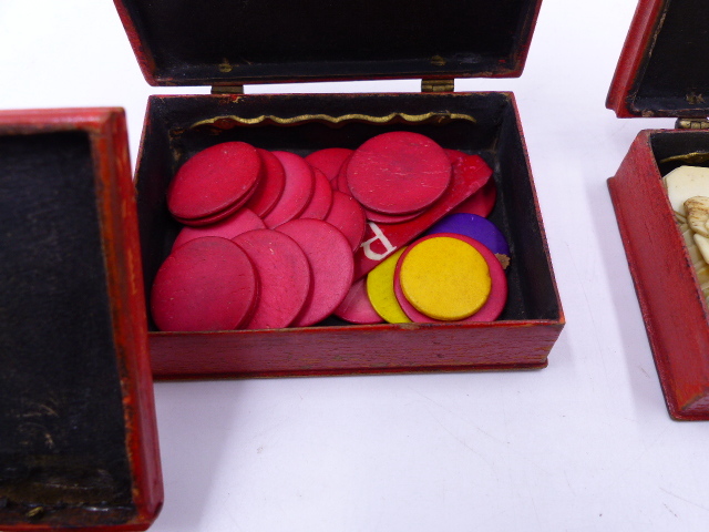 A SET OF FOUR 18th/19th.C.RED LACQUER AND IVORY BRIDGE COUNTERS, TOPS WITH INTEGRAL NUMBER WHEELS - Image 5 of 14