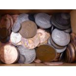 A BOX OF VARIOUS COINS.