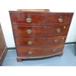 AN EARLY 19th.C.MAHOGANY CHEST OF TWO SHORT AND THREE LONG GRADUATED DRAWERS ON BRACKET FEET. W.