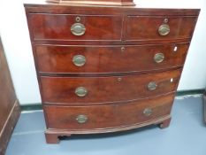 AN EARLY 19th.C.MAHOGANY CHEST OF TWO SHORT AND THREE LONG GRADUATED DRAWERS ON BRACKET FEET. W.