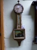 A 19th.C.AMERICAN BANJO FORM DROP DIAL WALL CLOCK WITH 7" DIAL. OVERALL H.102cms.