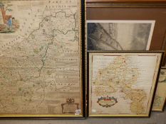 A LATE 18th/EARLY 19th.C. HAND COLOURED FOLIO MAP OF NORTHAMPTONSHIRE BY EMANUEL BOWEN. 70 x