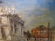 WILLIAM SELWYN (1933-)(ARR) SANTA MARIA DELLA SALUTE, SIGNED WATERCOLOUR WITH GALLERY LABEL VERSO