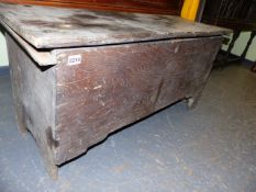 AN 18th.C.COUNTRY ELM PLANK COFFER. W.105cms.