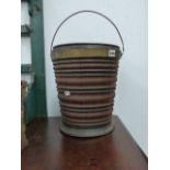 A DUTCH BRASS BOUND COOPERED BUCKET.