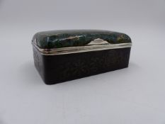 A FINE JAPANESE CLOISONNE AND WHITE METAL MOUNTED LIFT TOP BOX WITH PHOENIX BIRD DECORATED TOP AND