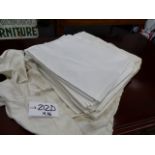 A SET OF 16 VINTAGE DAMASK LINEN NAPKINS, WITH WREATH AND GREEK KEY DECORATION. PROV. CORSHAM COURT