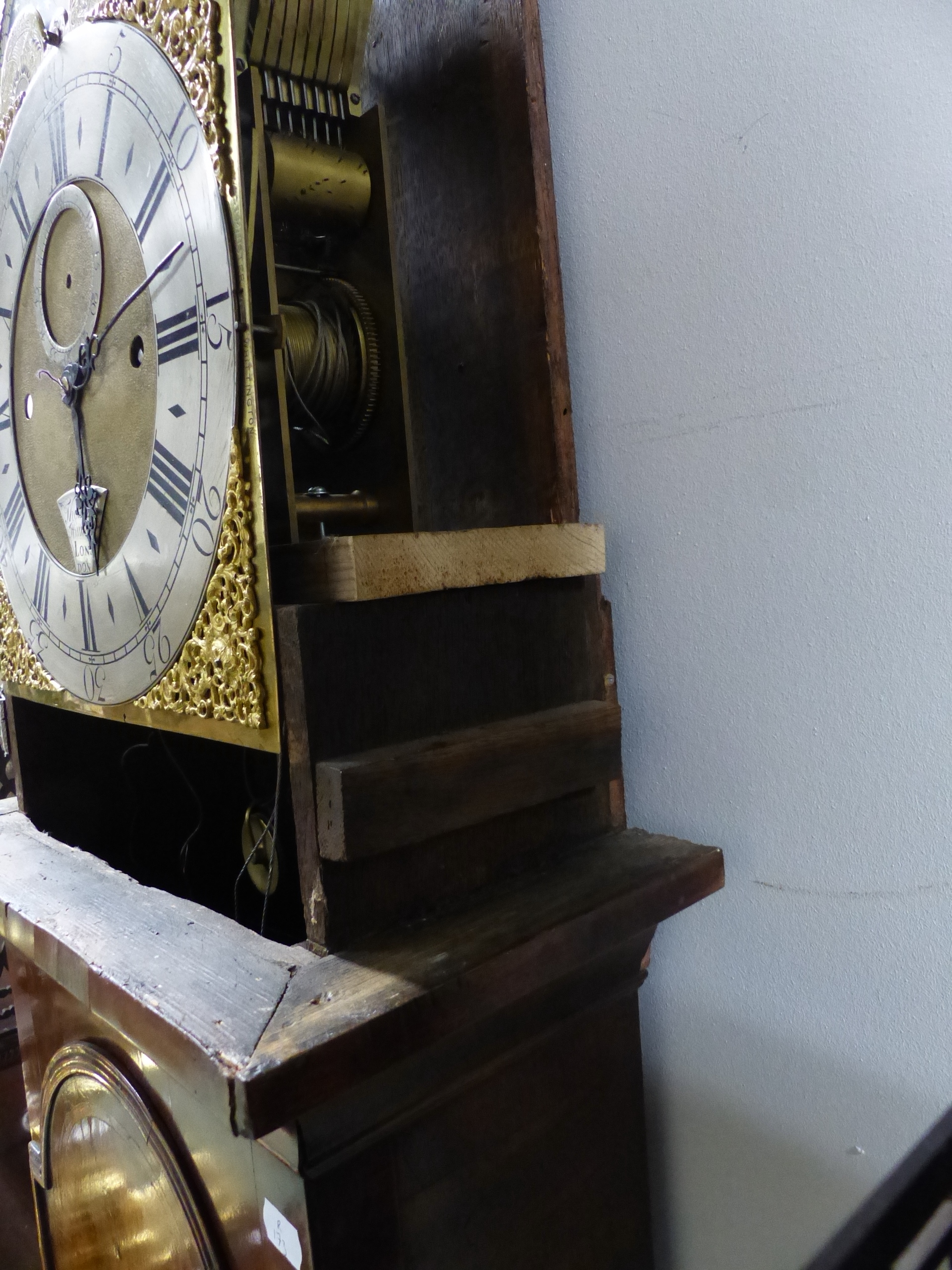 AN 18th.C.WALNUT CASED EIGHT DAY LONG CASE CLOCK WITH THREE TRAIN EIGHT BELL CHIMING MOVEMENT. 12" - Image 6 of 13