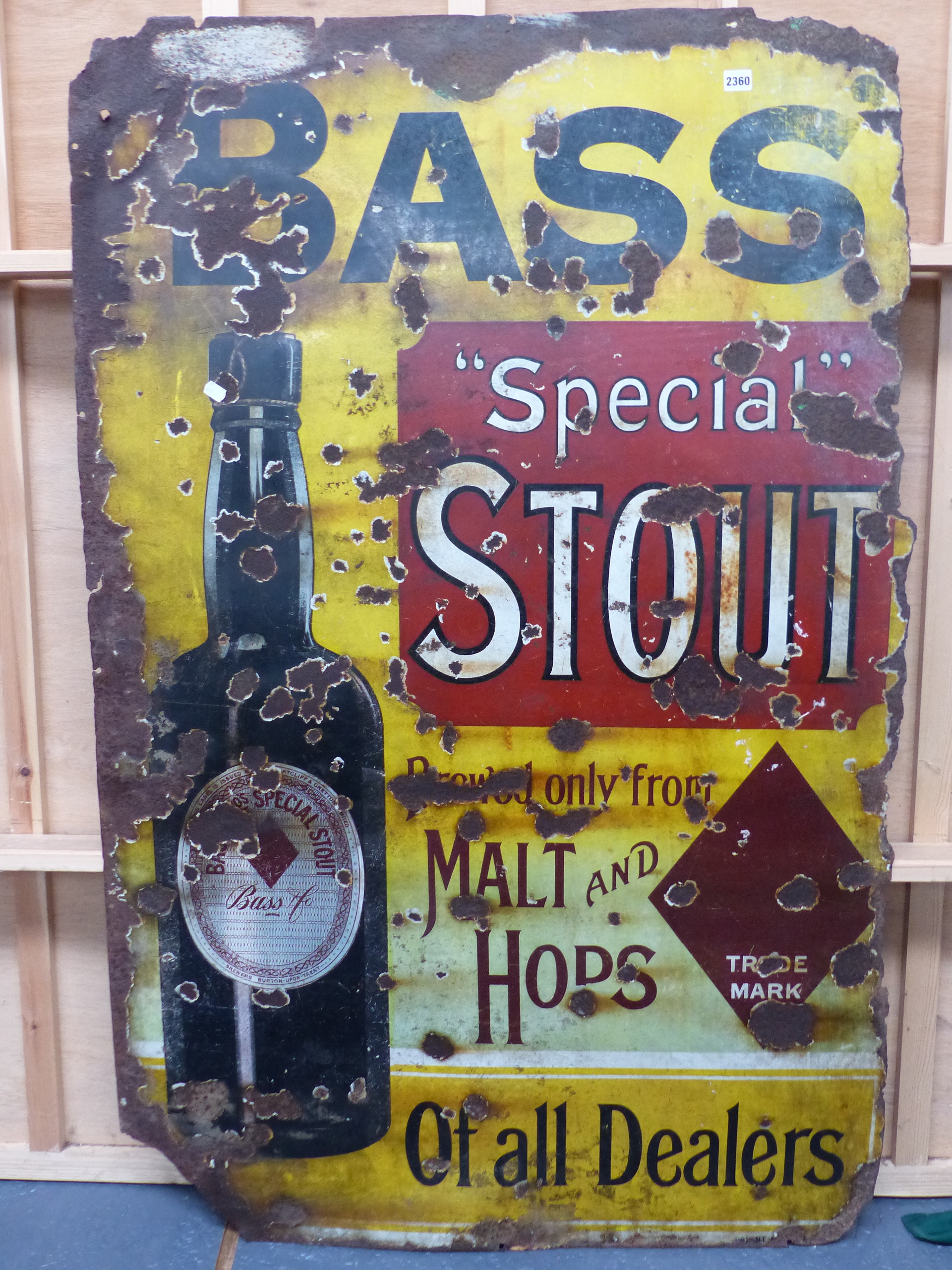 A RARE LARGE PICTORIAL BASS SPECIAL STOUT ENAMEL SIGN. 97 x 155cms.