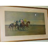AFTER SIR ALFRED MUNNINGS. (1878-1959) OCTOBER MEETING, PENCIL SIGNED, COLOUR PRINT. 55 x 87cms.