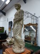TWO VINTAGE RECONSTITUTED STONE GARDEN FIGURES. H.APPROX 100cms.