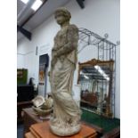 TWO VINTAGE RECONSTITUTED STONE GARDEN FIGURES. H.APPROX 100cms.