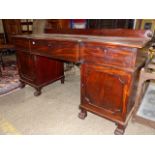 A WM.IV.MAHOGANY TWIN PEDESTAL SIDEBOARD/SERVER ON CARVED PAW FEET. W.199cms.