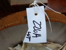 A VINTAGE LEATHER HAT BOX CONTAINING A COLLECTION OF EXOTIC SEA SHELLS.