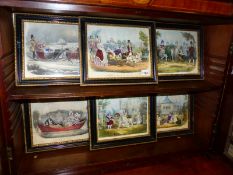 SIX VICTORIAN HAND COLOURED PRINTS DEPICTING OUTDOOR PURSUITS OF THE ROYAL FAMILY, IN HOGARTH