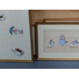FOUR VINTAGE TEXTILE PANELS, THREE WITH PAINTED SCENES OF CHILDREN AND BUTTERFLIES ON SILK AND