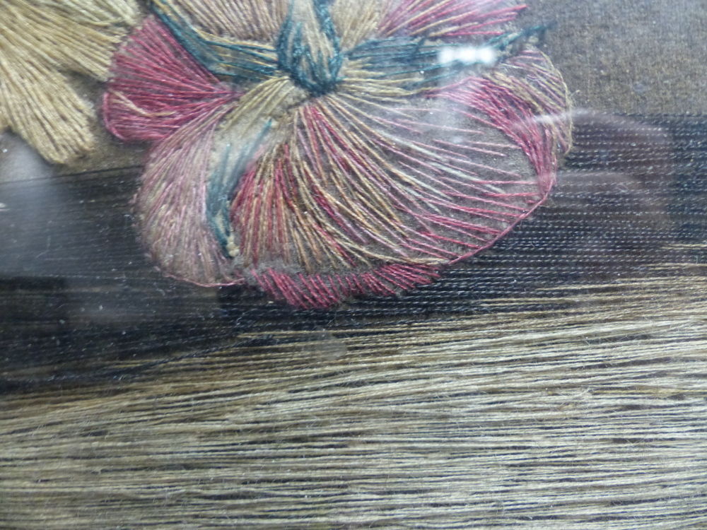 A PAIR OF ANTIQUE FELT AND SILWORK PICTURES OF STILL LIFE SUBJECTS, ONE OF FLOWERS IN A BASKET, - Image 3 of 43