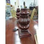 A PAIR OF LARGE MAHOGANY TABLE LAMPS. H.68cms.