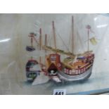 TWO CHINESE EXPORT PAINTINGS ON RICE PAPER OF SAILING VESSELS. 20 x 32cms.