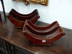 TWO 19th.C.MAHOGANY CHEESE COASTERS, ONE FITTED WITH BRASS AND LEATHER CASTORS.