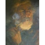 EARLY 20th.C.CONTINENTAL SCHOOL. PORTRAIT OF A BEARDED MAN SMOKING A PIPE, SIGNED INDISTINCTLY OIL
