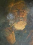 EARLY 20th.C.CONTINENTAL SCHOOL. PORTRAIT OF A BEARDED MAN SMOKING A PIPE, SIGNED INDISTINCTLY OIL