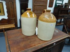 TWO ANTIQUE STONEWARE FLAGONS.