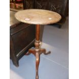 A 19th.C.MAHOGANY AND FRUITWOOD TRIPOD TABLE WITH TRAY TOP. D.42cms.