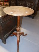 A 19th.C.MAHOGANY AND FRUITWOOD TRIPOD TABLE WITH TRAY TOP. D.42cms.