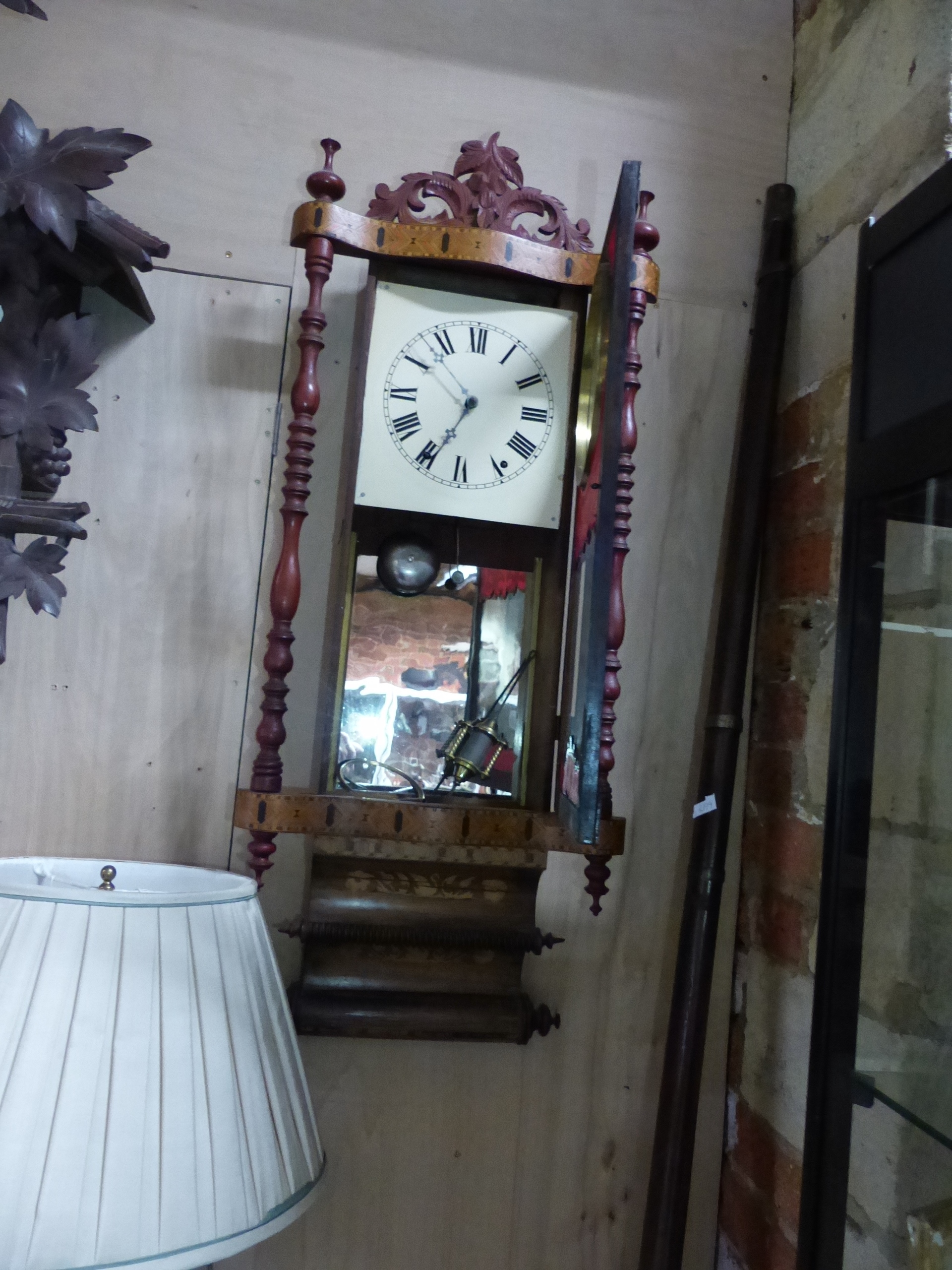 A VICTORIAN DROP DIAL WALL CLOCK WITH ANSONIA TYPE MOVEMENT IN TUNBRIDGE INLAID CASE. H.100cms. - Image 2 of 3