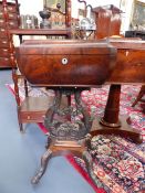 AN EARLY 19th.C.CARVED MAHOGANY TEAPOY WITH SHAPED TOP ABOVE EAGLE HEADED LYRE FORM BASE AND HAIRY