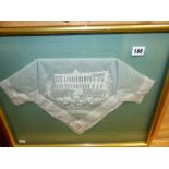 A FRAMED GROUP OF STITCH SAMPLES, A FINE LACE HANDKERCHIEF BIBLIOTEQUE ST.PETERSBERG SIGNED ANNIE