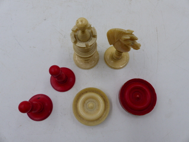 THREE ANTIQUE CARVED AND STAINED IVORY AND BONE BOARD GAME PIECES, TWO CHESS SETS AND A SET OF - Image 34 of 86