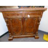 AN EARLY 19th.C.CARVED GILTWOOD AND BURR OAK GRANITE TOP SIDE CABINET WITH TWO FRIEZE DRAWERS