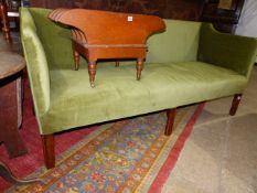 A 19th.C.SQUARE BACK HIGH ARM SETTEE ON FLUTED SQUARE FORELEGS. W.188cms.