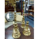 TWO PAIRS OF 17th.C.STYLE BRASS CANDLESTICKS.